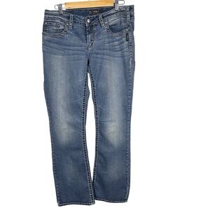 Silver Jeans Women’s 32 Aiko Bootcut‎ blue denim pants embroidered whiskering